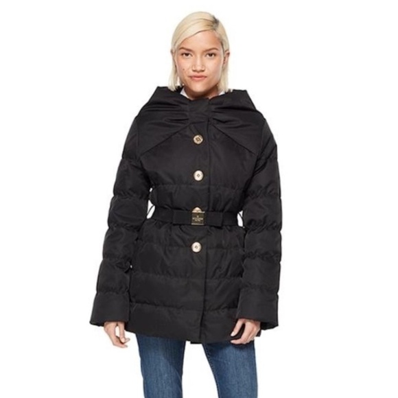 Kate Spade Black Bow Belted Puffer Jacket - Picture 2 of 12